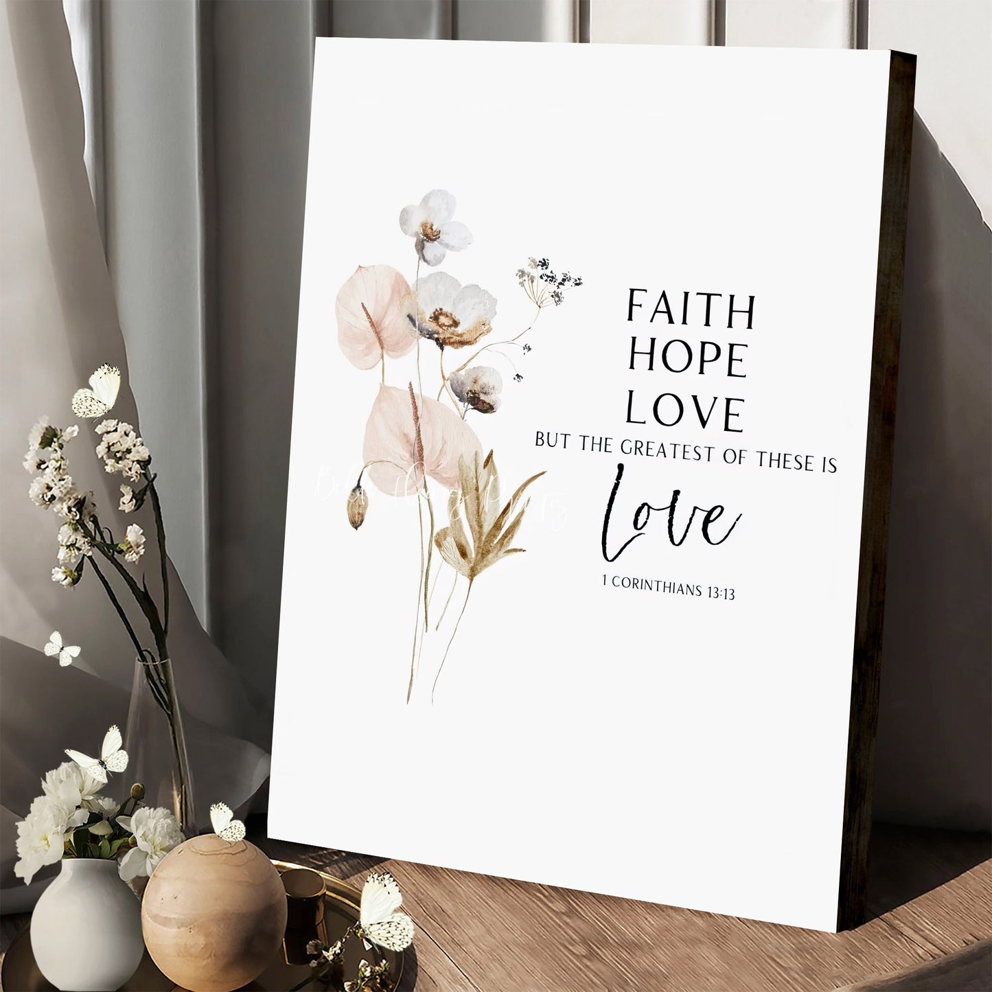 Faith Hope Love Wall Art Canvas -1 Corinthians 13 Poster Gift