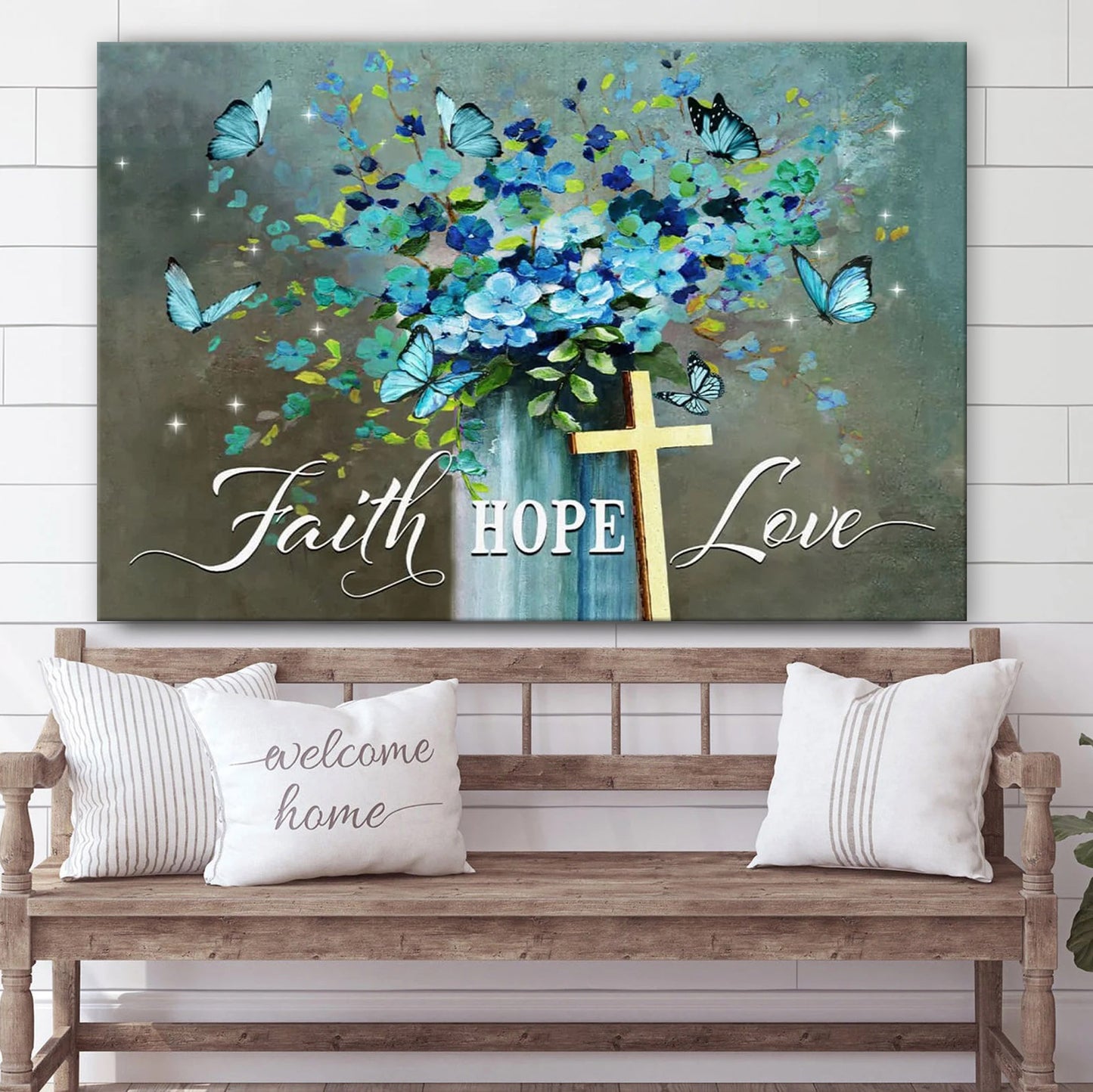 Faith Hope Love Wall Art Canvas Butterfly Christian Decor - Religious Wall Art Canvas