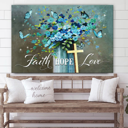 Faith Hope Love Wall Art Canvas Butterfly Christian Decor - Religious Wall Art Canvas