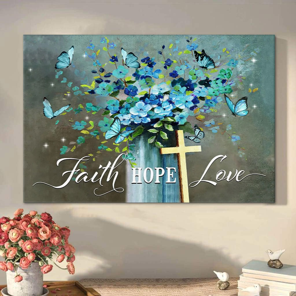 Faith Hope Love Wall Art Canvas Butterfly Christian Decor - Religious Wall Art Canvas