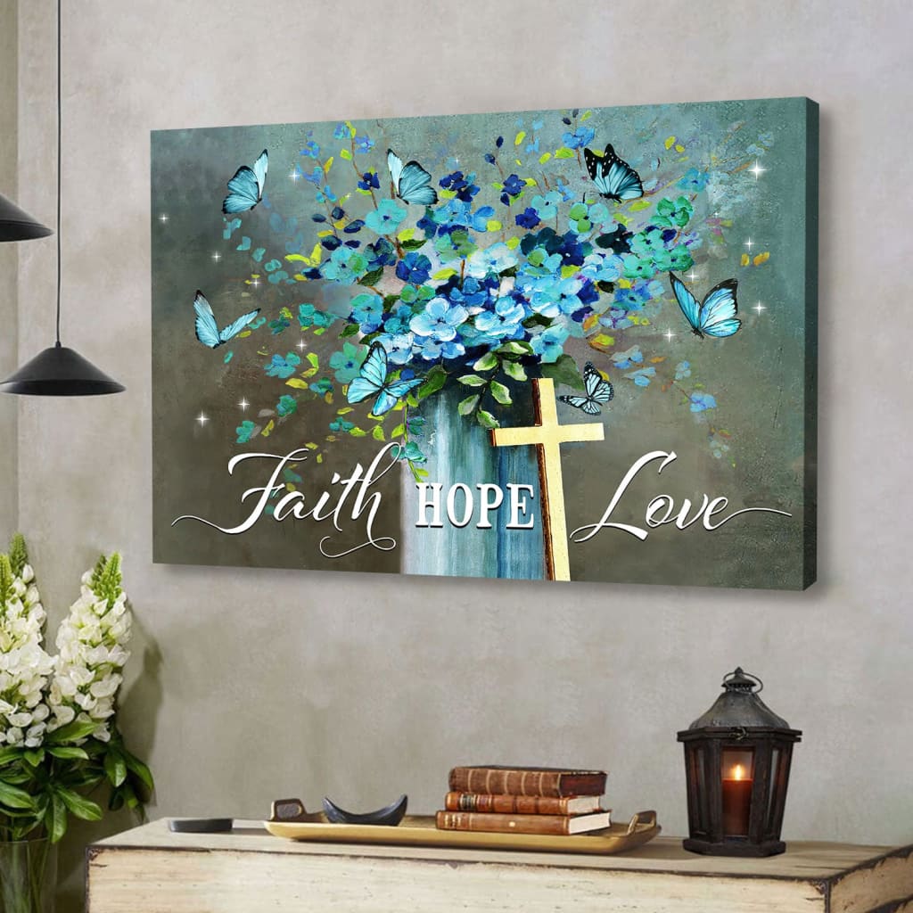 Faith Hope Love Wall Art Canvas, Butterfly Christian Wall Decor - Religious Wall Decor