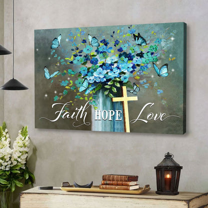 Faith Hope Love Wall Art Canvas, Butterfly Christian Wall Decor - Religious Wall Decor