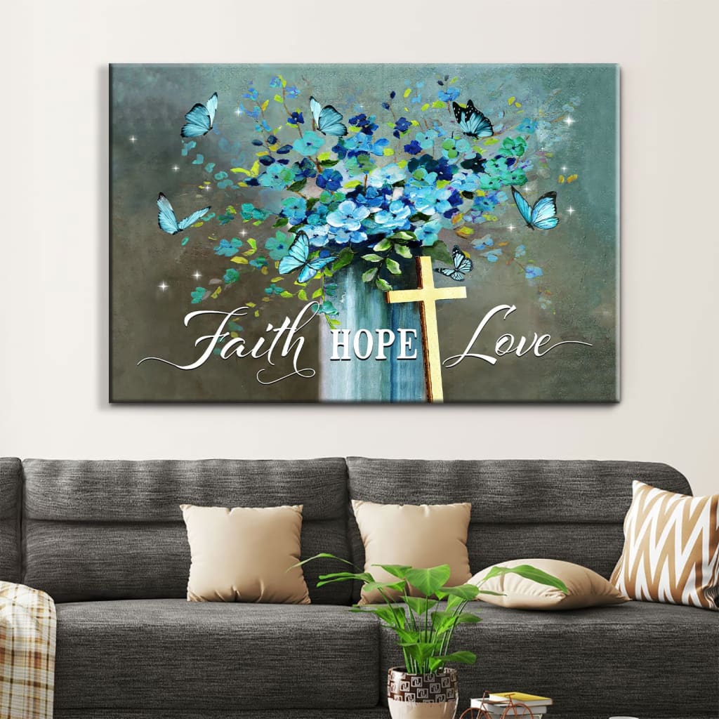 Faith Hope Love Wall Art Canvas, Butterfly Christian Wall Decor - Religious Wall Decor
