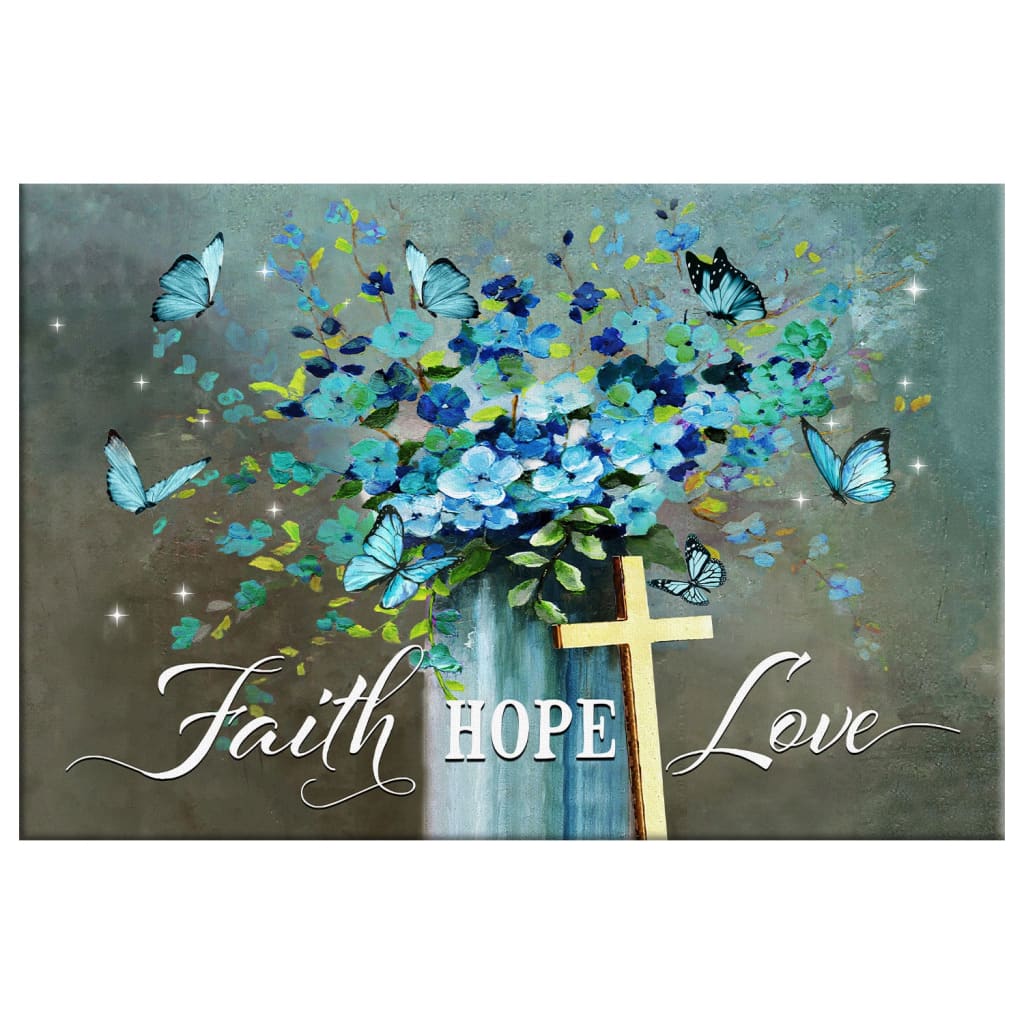 Faith Hope Love Wall Art Canvas, Butterfly Christian Wall Decor - Religious Wall Decor