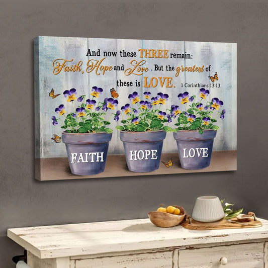 Faith Hope Love Wall Art Canvas, Butterfly Flower Vases Christian Wall Decor - Religious Wall Decor