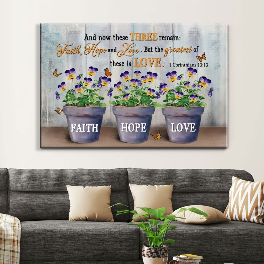Faith Hope Love Wall Art Canvas, Butterfly Flower Vases Christian Wall Decor - Religious Wall Decor