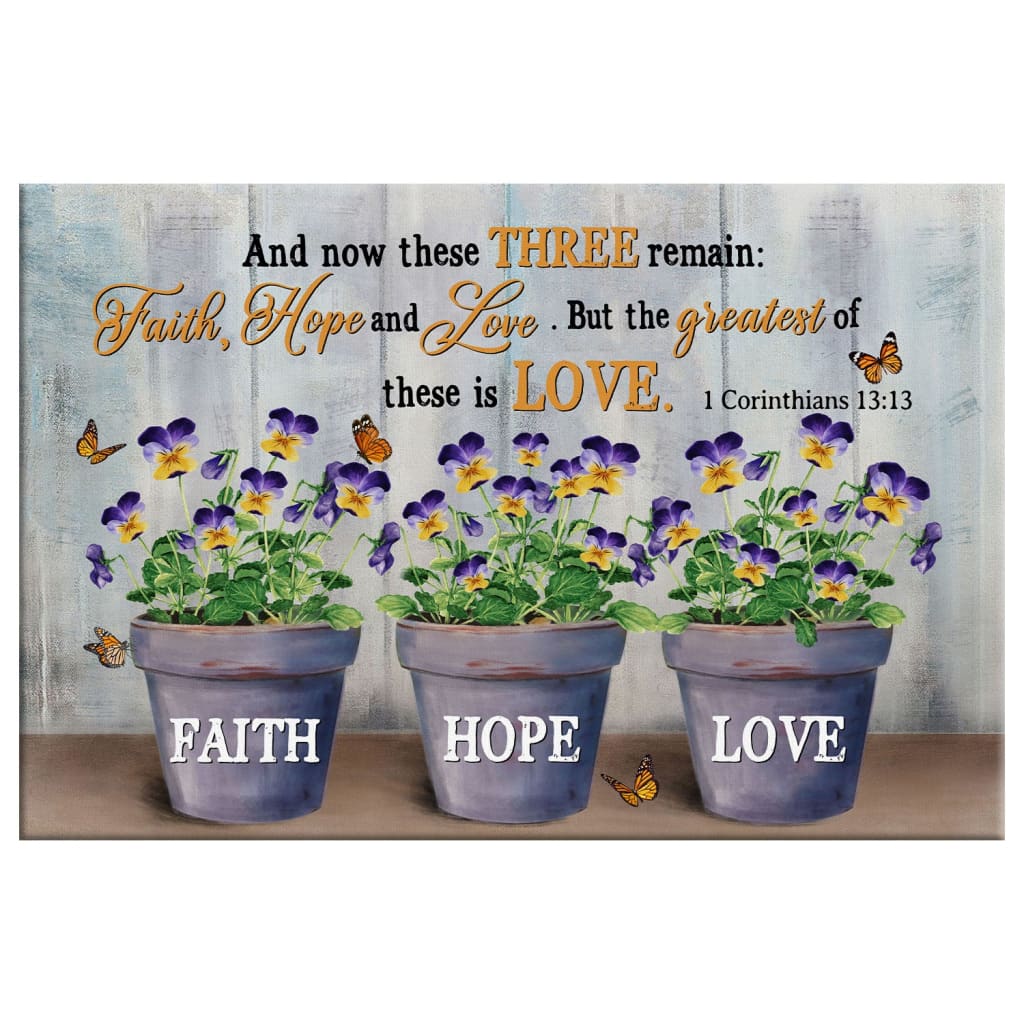 Faith Hope Love Wall Art Canvas, Butterfly Flower Vases Christian Wall Decor - Religious Wall Decor
