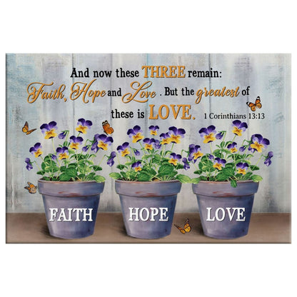 Faith Hope Love Wall Art Canvas, Butterfly Flower Vases Christian Wall Decor - Religious Wall Decor