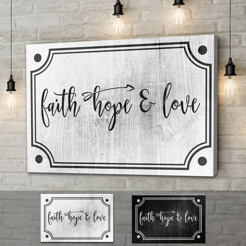 Faith Hope Love Wall Art Canvas, Christian Modern Rustic Farmhouse Wall Decor - Religious Wall Decor