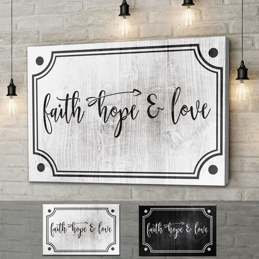 Faith Hope Love Wall Art Canvas, Christian Modern Rustic Farmhouse Wall Decor - Religious Wall Decor