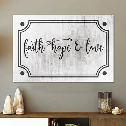 Faith Hope Love Wall Art Canvas, Christian Modern Rustic Farmhouse Wall Decor - Religious Wall Decor