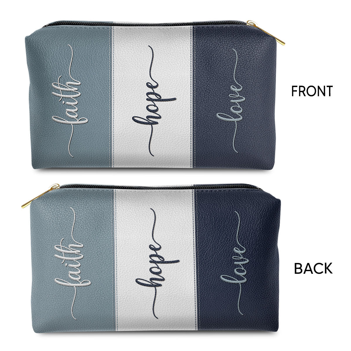 Faith Hope Love Zippered Leather Pouch - Religious Gift For Worship Friends