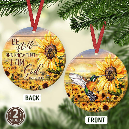 Faith Hummingbird Sunflower Ceramic Circle Ornament - Decorative Ornament - Christmas Ornament