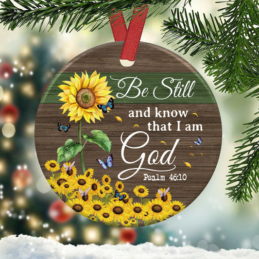 Faith I Am God Sunflower Ceramic Circle Ornament - Decorative Ornament - Christmas Ornament