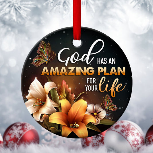 Faith In God - Beautiful Lily Flower Ceramic Circle Ornament - Christmas Decor - Funny Ornament