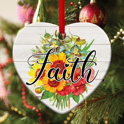 Faith In God - Flower Ceramic Heart Ornament - Ornaments Hanging Gift - Nativity Ornaments