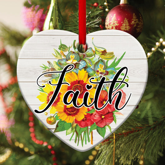 Faith In God - Flower Ceramic Heart Ornament - Ornaments Hanging Gift - Nativity Ornaments