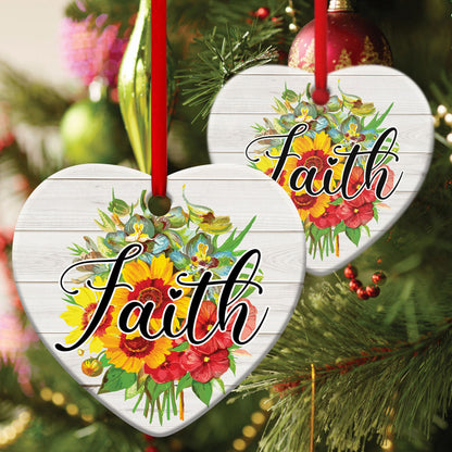 Faith In God - Flower Ceramic Heart Ornament - Ornaments Hanging Gift - Nativity Ornaments