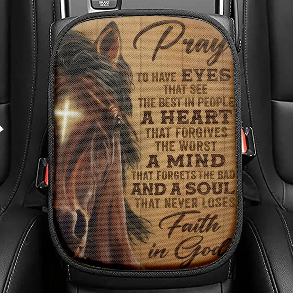 Faith In God Stunning Horse Seat Box Cover, Christian Car Center Console Cover, Religious Car Interior Accessories