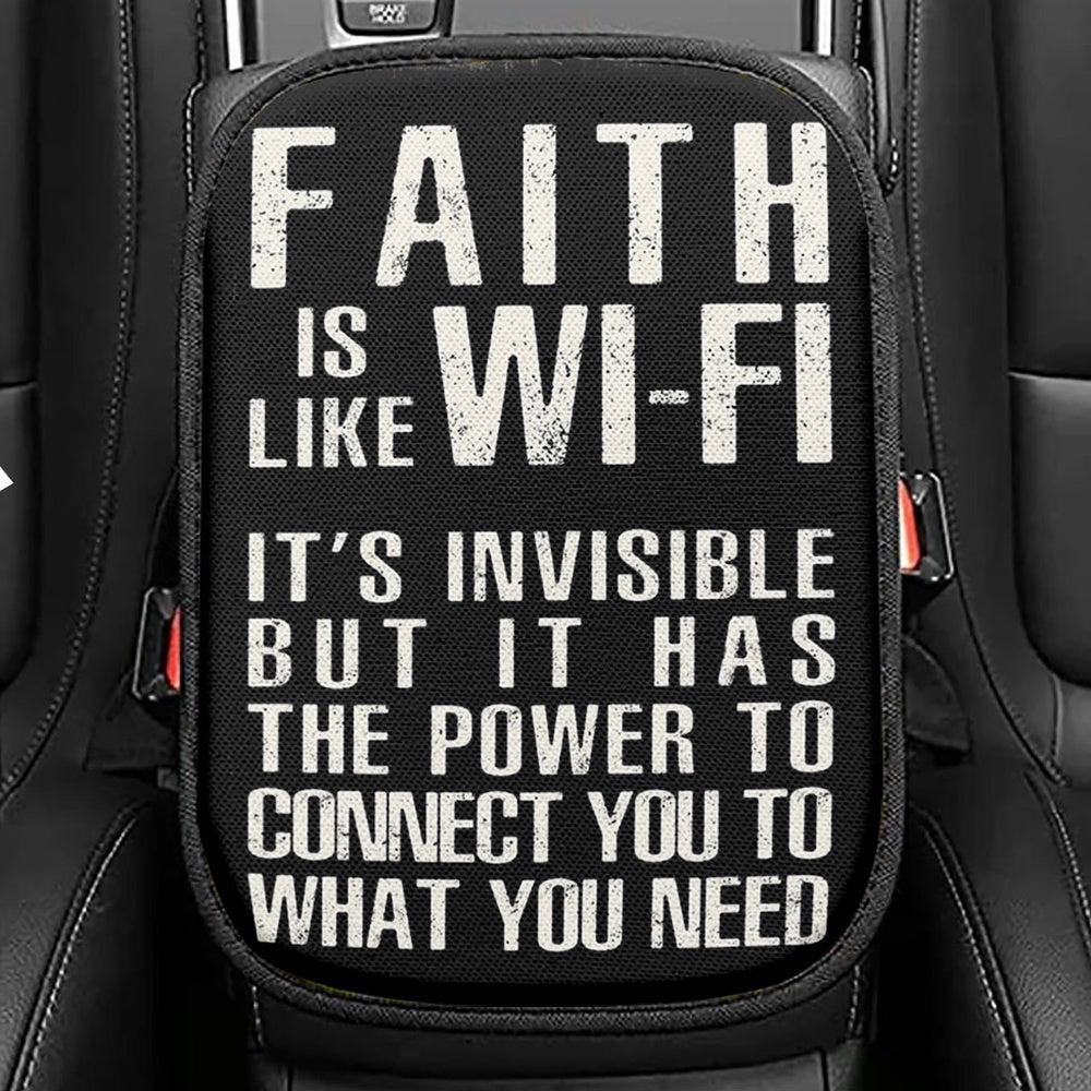 Faith Is Like Wifi Seat Box Cover, Christian Car Center Console Cover