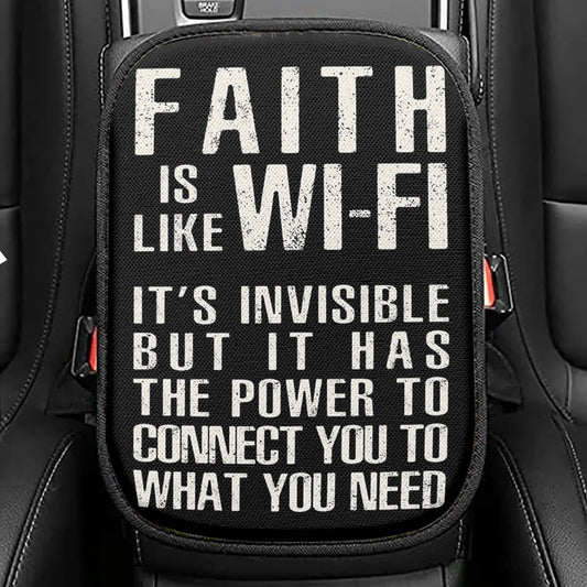 Faith Is Like Wifi Seat Box Cover, Christian Car Center Console Cover