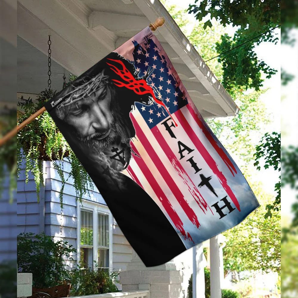 Faith Jesus Christ American House Flags - Christian Garden Flags - Outdoor Christian Flag