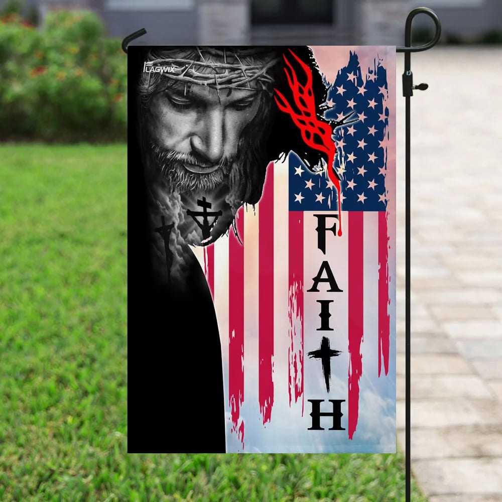 Faith Jesus Christ American House Flags - Christian Garden Flags - Outdoor Christian Flag