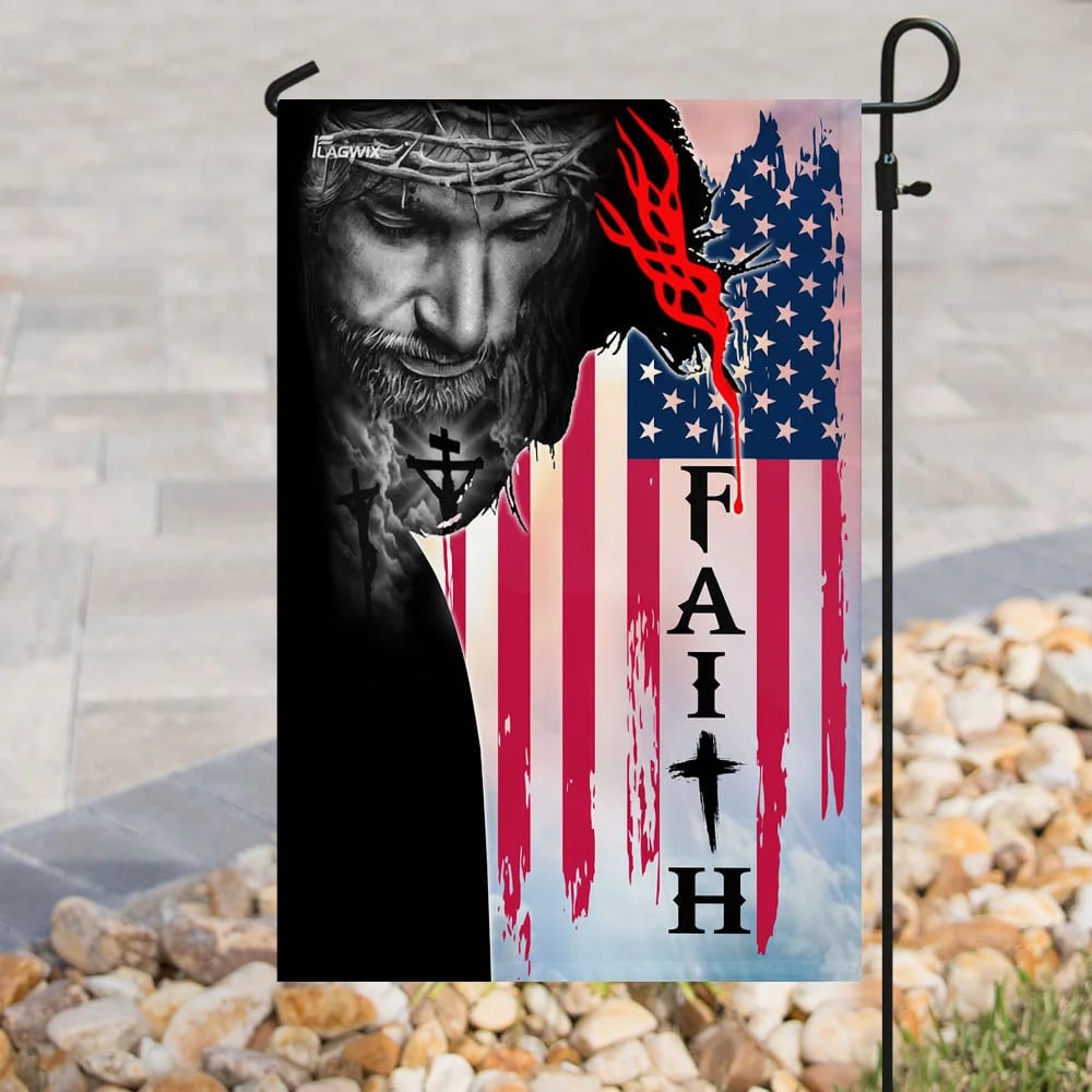 Faith Jesus Christ American House Flags - Christian Garden Flags - Outdoor Christian Flag