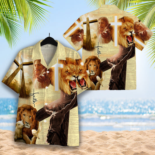 Faith Lion Lamb Jesus 3D Hawaiian Shirt - Christian Hawaiian Shirt for Men Women