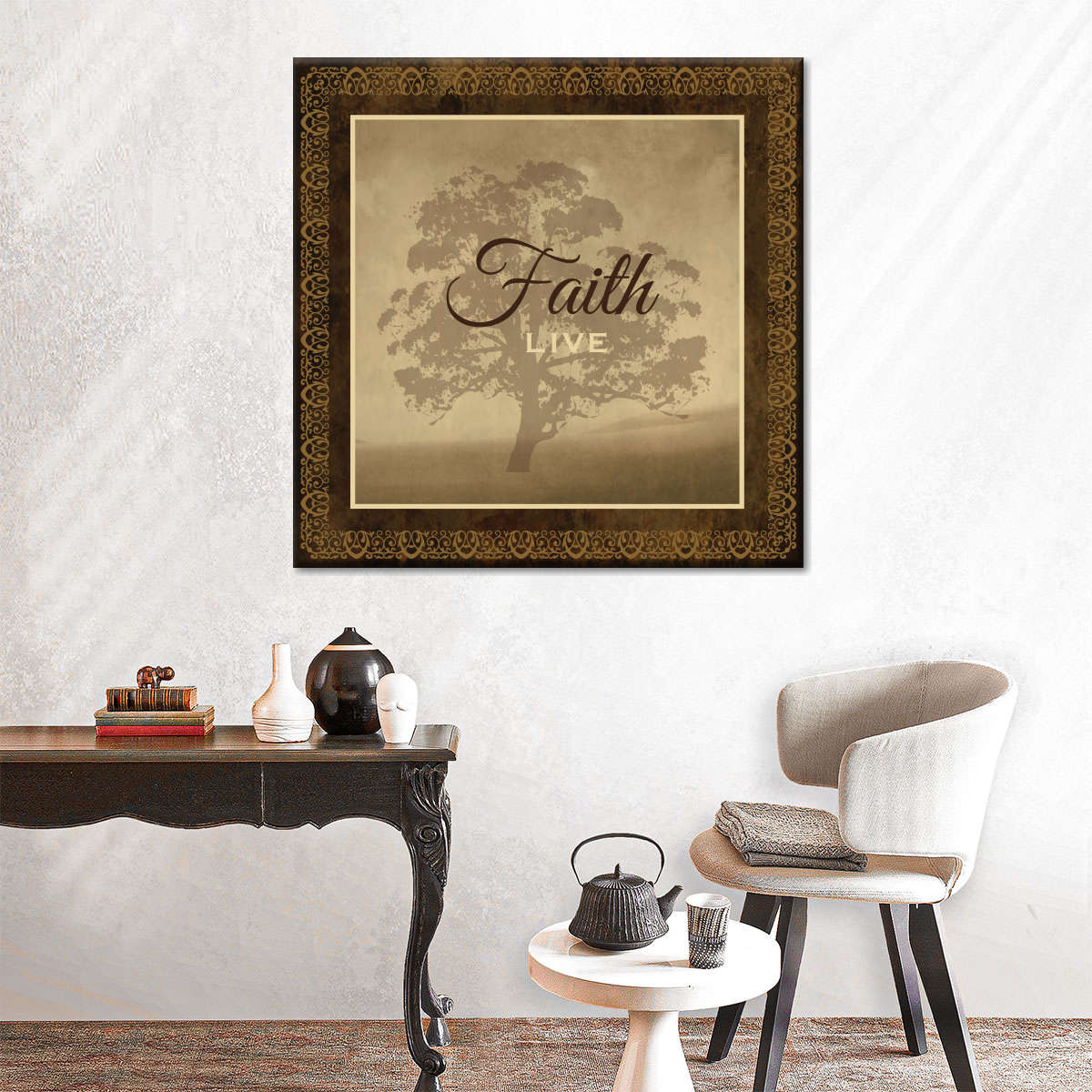 Faith Live Square Canvas Wall Art - Bible Verse Wall Art Canvas - Religious Wall Hanging