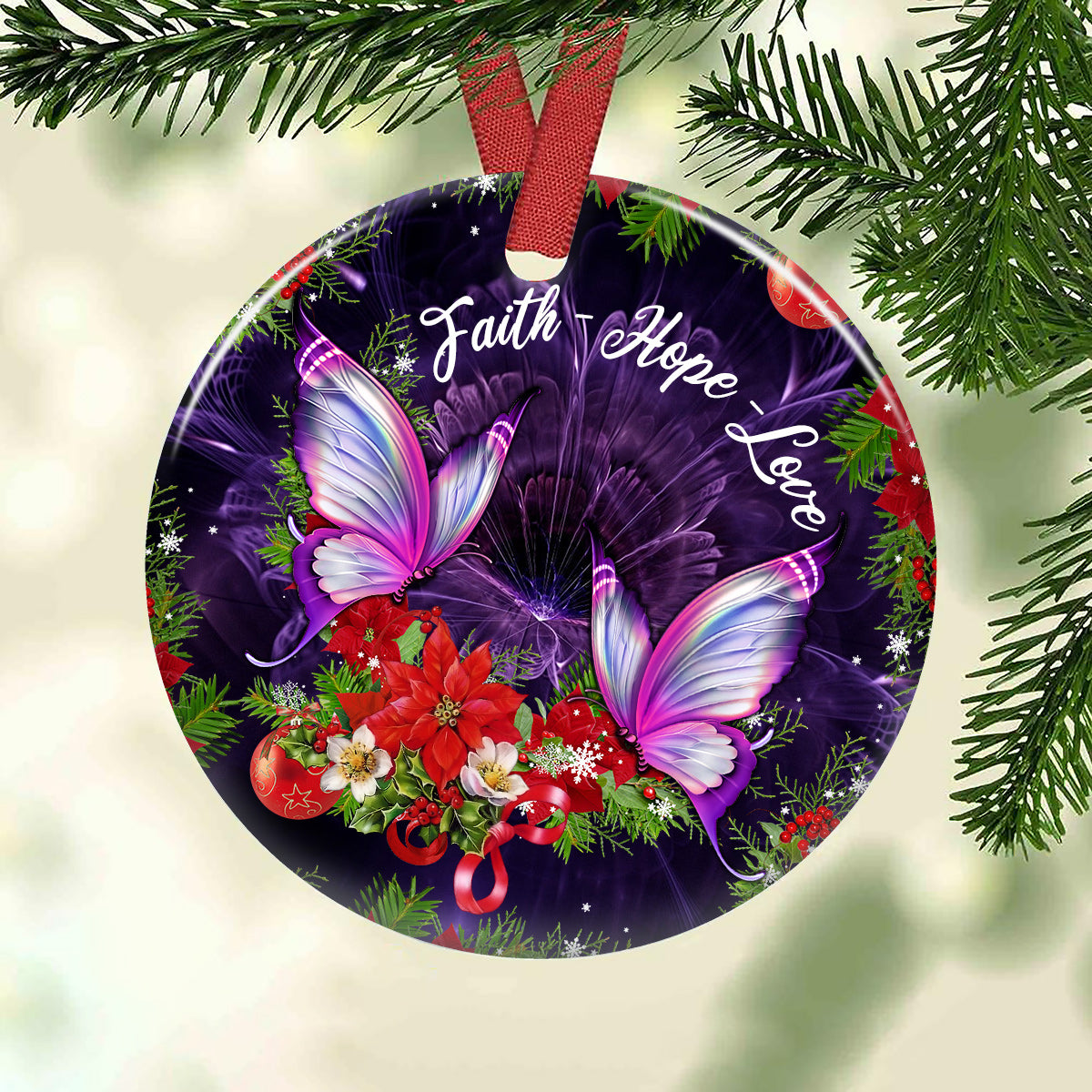 Faith Love Hope Ceramic Circle Ornament - Decorative Ornament - Christmas Ornament