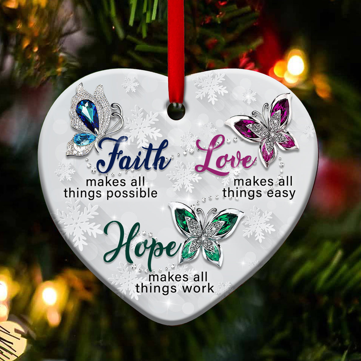 Faith Love Hope Heart Ornament - Christmas Ornament - Ciaocustom