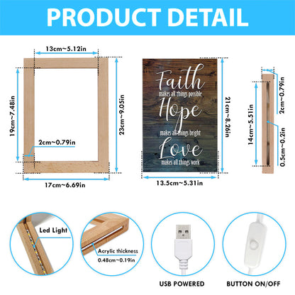 Faith Makes All Things Possible Hope Makes All Things Bright Frame Lamp Prints - Bible Verse Wooden Lamp - Scripture Night Light
