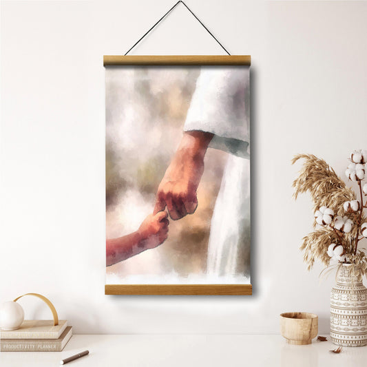 Faith Of A Child Jesus Hold Your Hand Hanging Canvas Wall Art - Christian Wall Art Decor - Religious Hanging Canvas Wall Art