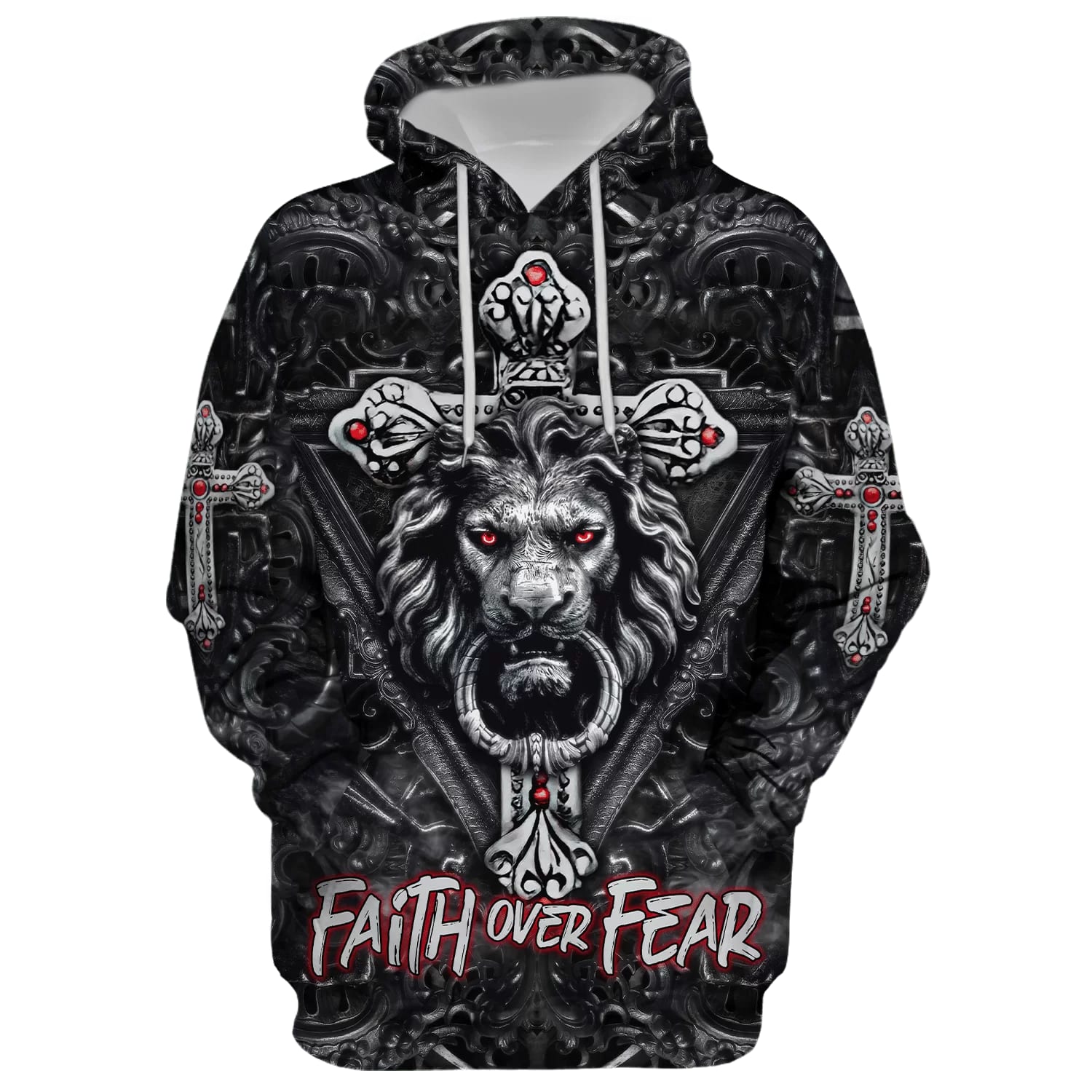 Faith Over Fear - Gothic Lion Black Hoodie - Men & Women Christian Hoodie - 3D Printed Hoodie