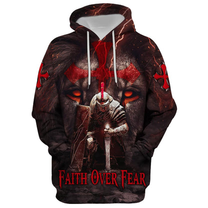 Faith Over Fear - Knight Of The Lion Hoodie - Men & Women Christian Hoodie - 3D Printed Hoodie