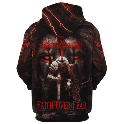 Faith Over Fear - Knight Of The Lion Hoodie - Men & Women Christian Hoodie - 3D Printed Hoodie