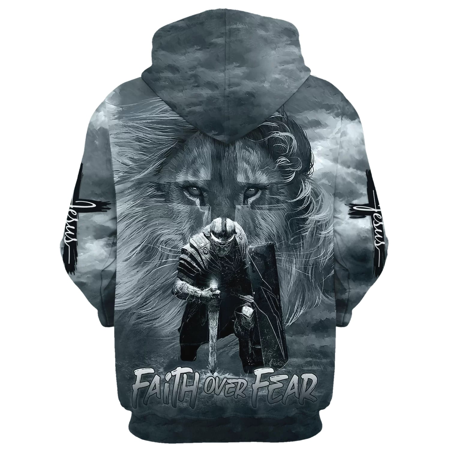 Faith Over Fear - Lion and Warriors Hoodies - Men & Women Christian Hoodie - 3D Printed Hoodie