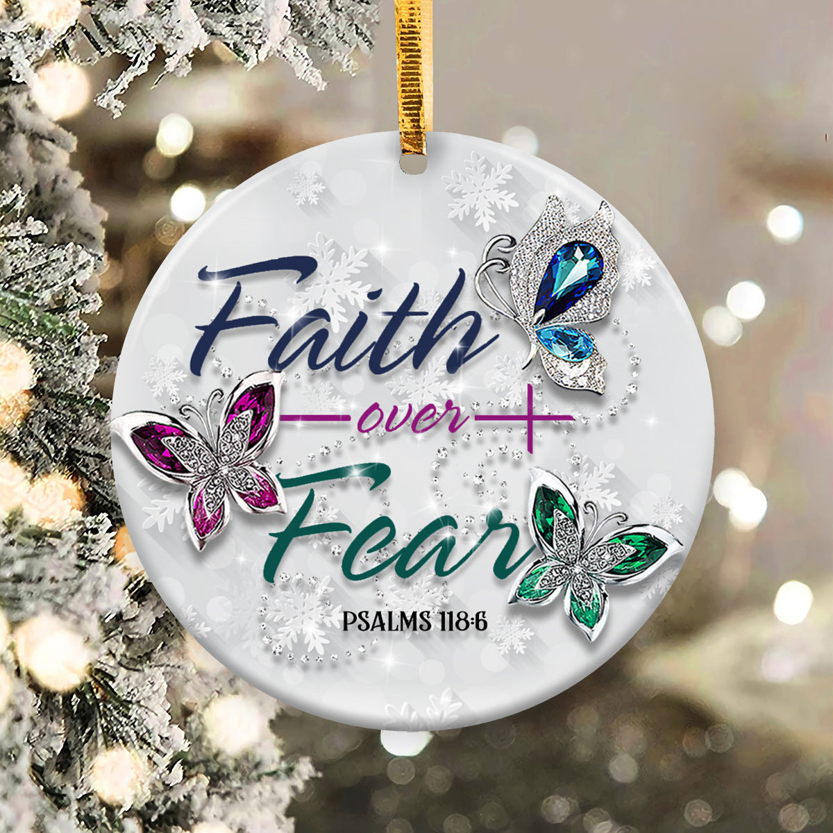Faith Over Fear Ceramic Circle Ornament - Decorative Ornament - Christmas Ornament