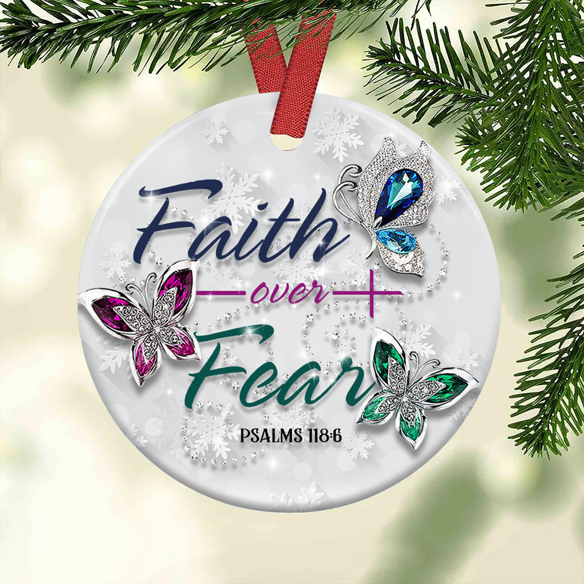 Faith Over Fear Ceramic Circle Ornament - Decorative Ornament - Christmas Ornament