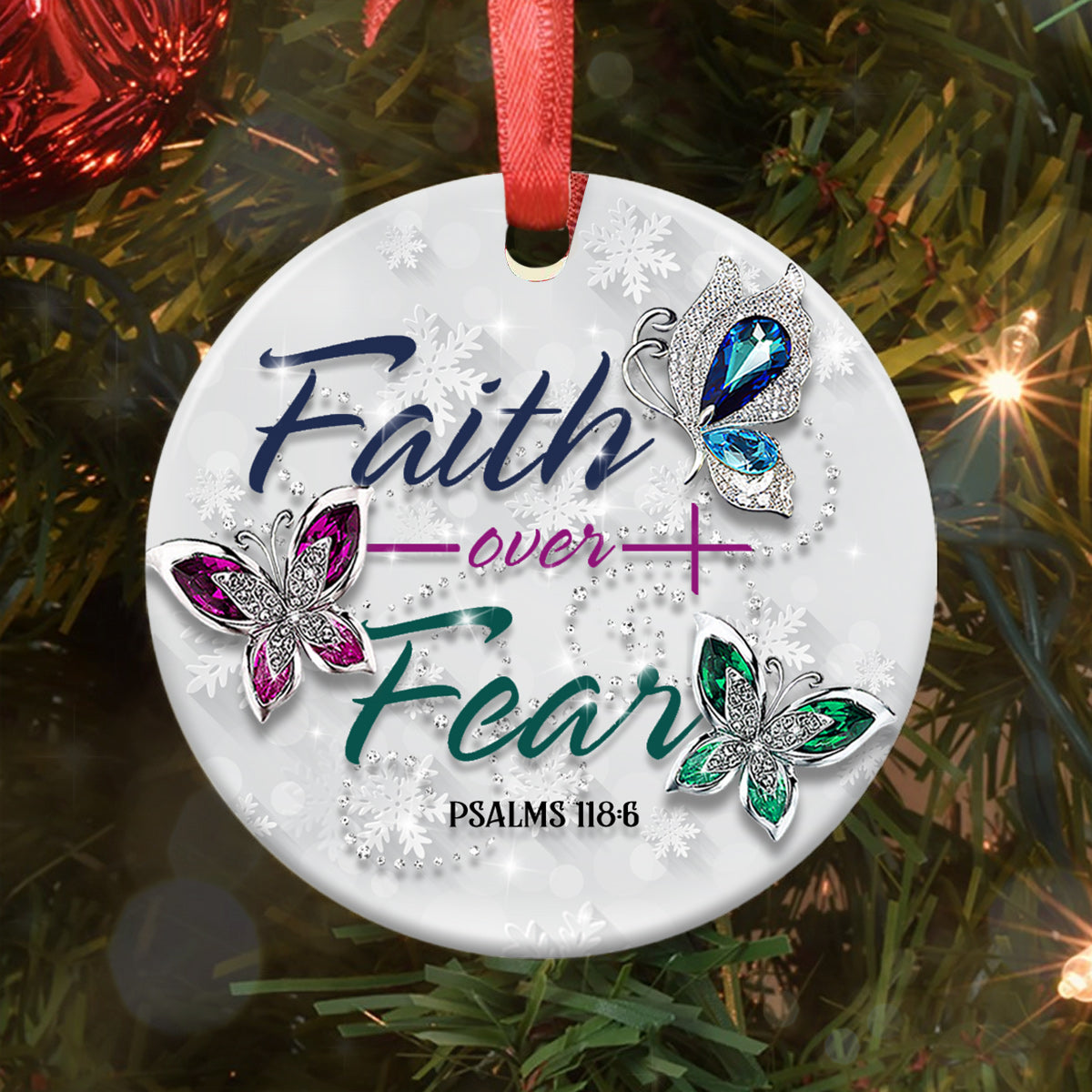 Faith Over Fear Ceramic Circle Ornament - Decorative Ornament - Christmas Ornament