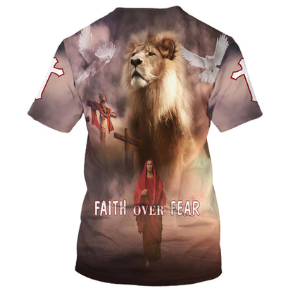 Faith Over Fear Christian Jesus 3d All Over Print Shirt - Christian 3d Shirts For Men Women