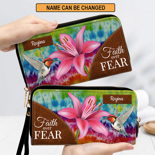 Faith Over Fear Clutch Purse For Women - Personalized Name - Christian Gifts For Women