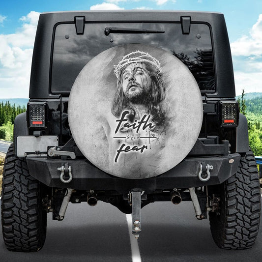 Faith Over Fear Cover - Jesus God Wrap - Black White Jesus Art Cover - Christian Wrap - Decor Cover Spare Tire Cover