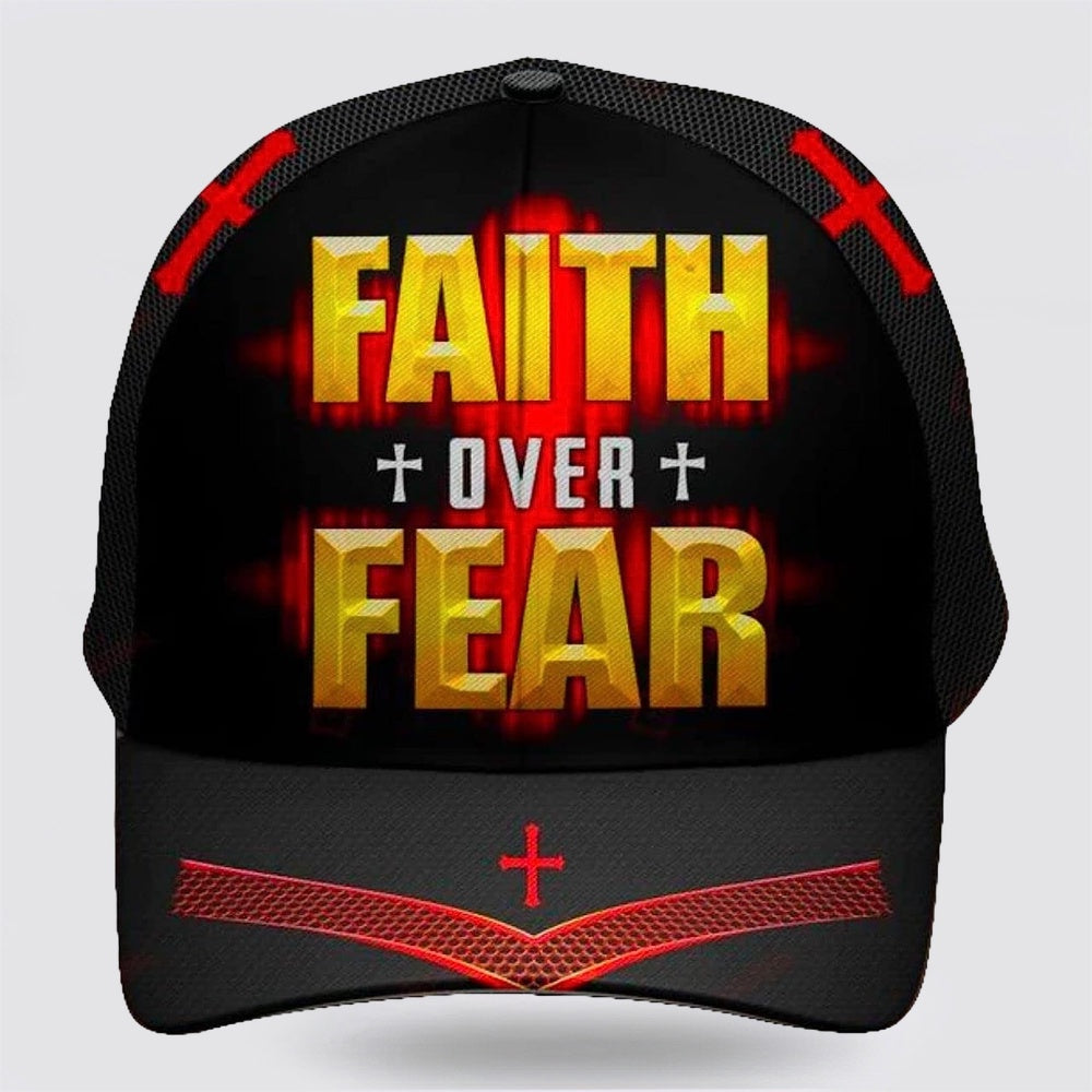 Faith Over Fear Cross Baseball Cap - Christian Hats for Men and Women