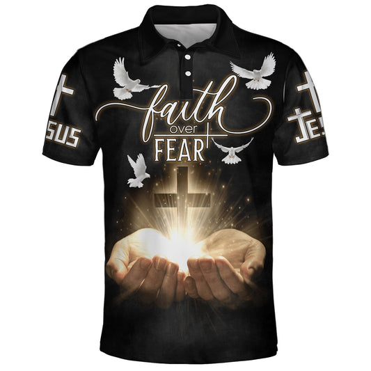 Faith Over Fear Cross Dove Polo Shirt - Christian Shirts & Shorts