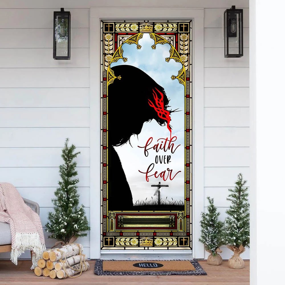 Faith Over Fear Door Cover - Religious Door Decorations