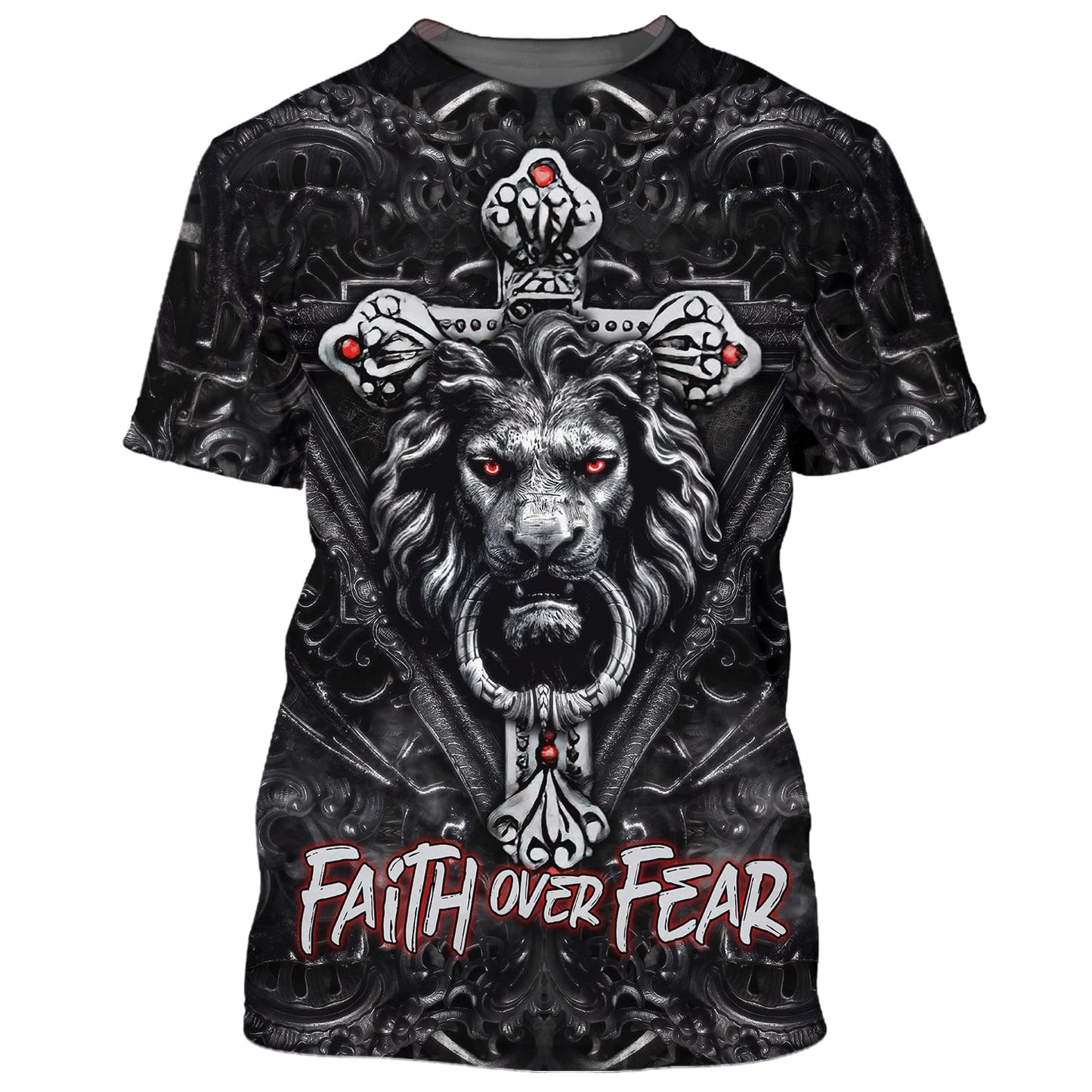 Faith Over Fear Gothic Lion Black 3D All Over Printed Shirt for Men and Women