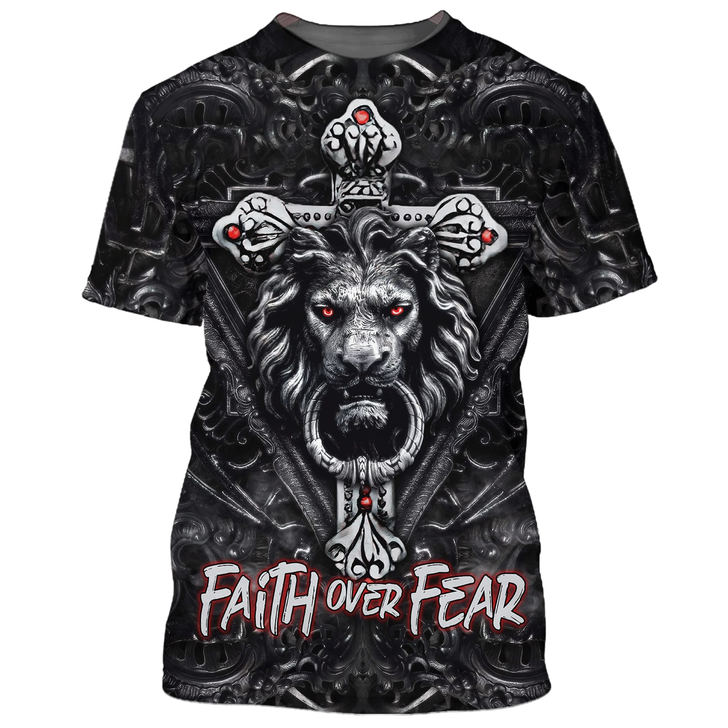 Faith Over Fear Gothic Lion Black 3D All Over Printed Shirt for Men and Women