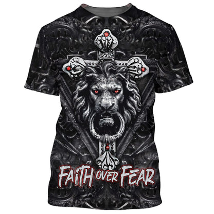 Faith Over Fear Gothic Lion Black 3D All Over Printed Shirt for Men and Women